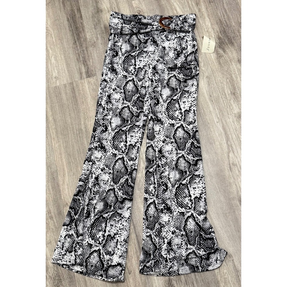 Eye Candy Women's L/G Black White‎ Snake Print Wide Leg Belted Pants